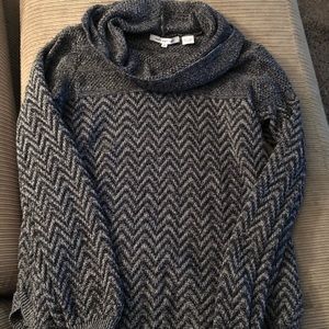 Black and gray cowl-neck sweater